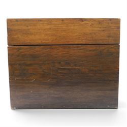 Ealy 20th century oak canteen, with five drawers behind double doors, four drawers containing a part set of silver plated Hanoverian pattern cutlery with engraved monograms and a set of twelve mother of pearl handled fruit knives and forks, the last drawer containing a collection of loose silver plated cutlery, canteen H39cm, W48cm