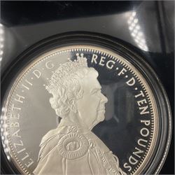 The Royal Mint United Kingdom 2012 'The Queen's Diamond Jubilee' fine silver proof five ounce ten pounds coin, numbered 1508 of a limited mintage of 1952, cased with certificate