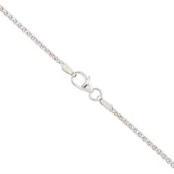 18ct white gold tanzanite and diamond pendant necklace, single oval cut light blue tanzanite of approx 3.25 carat, with diamond chip surround, on a wheat link chain necklace, both hallmarked
