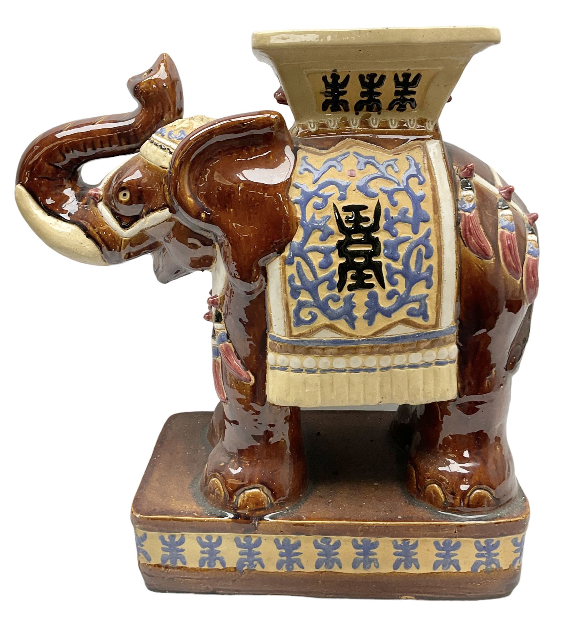 Oriental style ceramic garden seat in the form of an elephant, H55cm