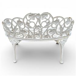 Victorian design white painted cast iron garden bench with grapevine and ivy design
