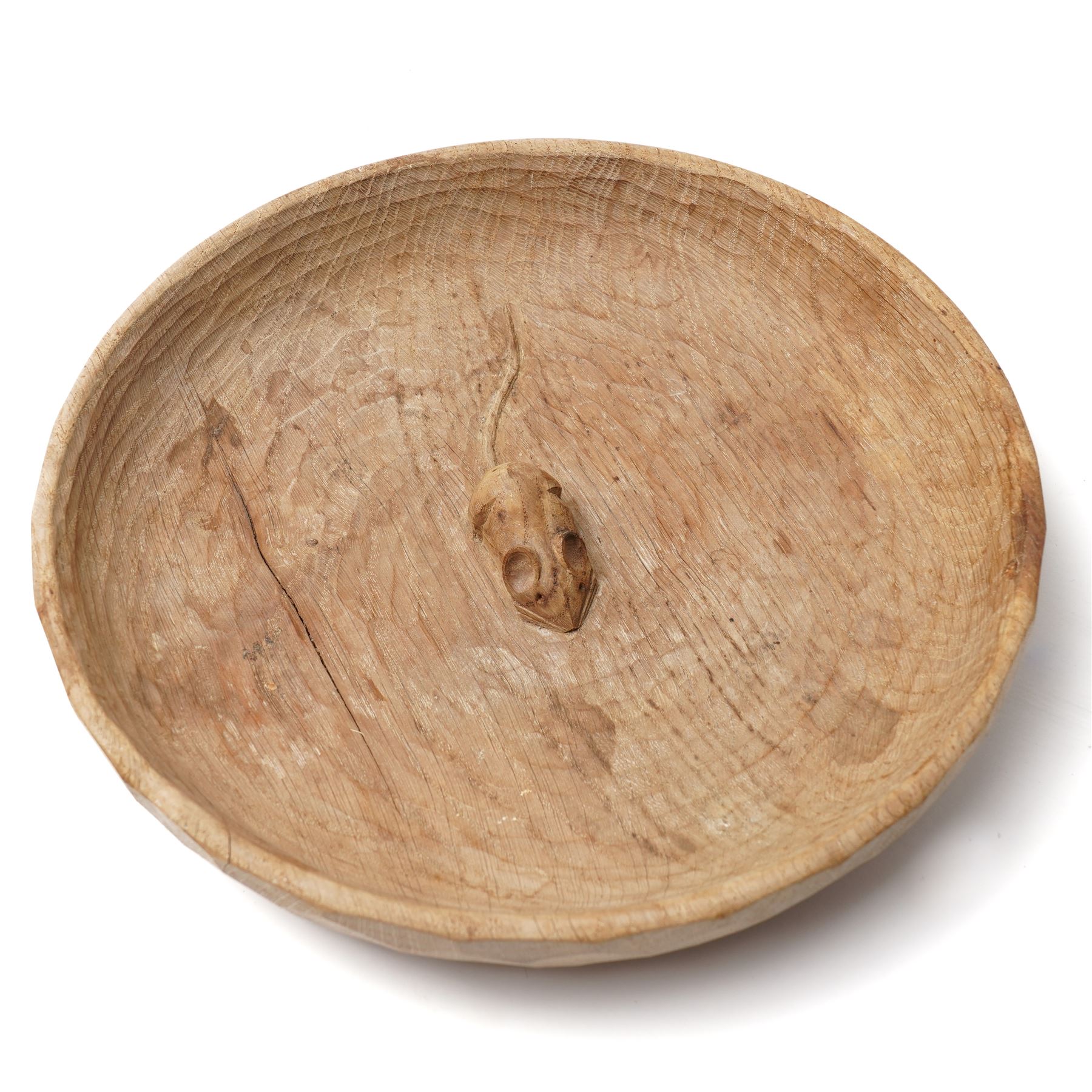 Mouseman - Adzed oak fruit bowl with centre mouse signature D29cm by the workshop of Robert Thompson, Kilburn