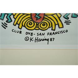 After Keith Haring (American 1958-1990): 'Club DV8 - San Francisco', colour print pub. c.1987, 49cm x 39cm; together with 'The Posters of Keith Haring 1993 Calendar' (2) (unframed)