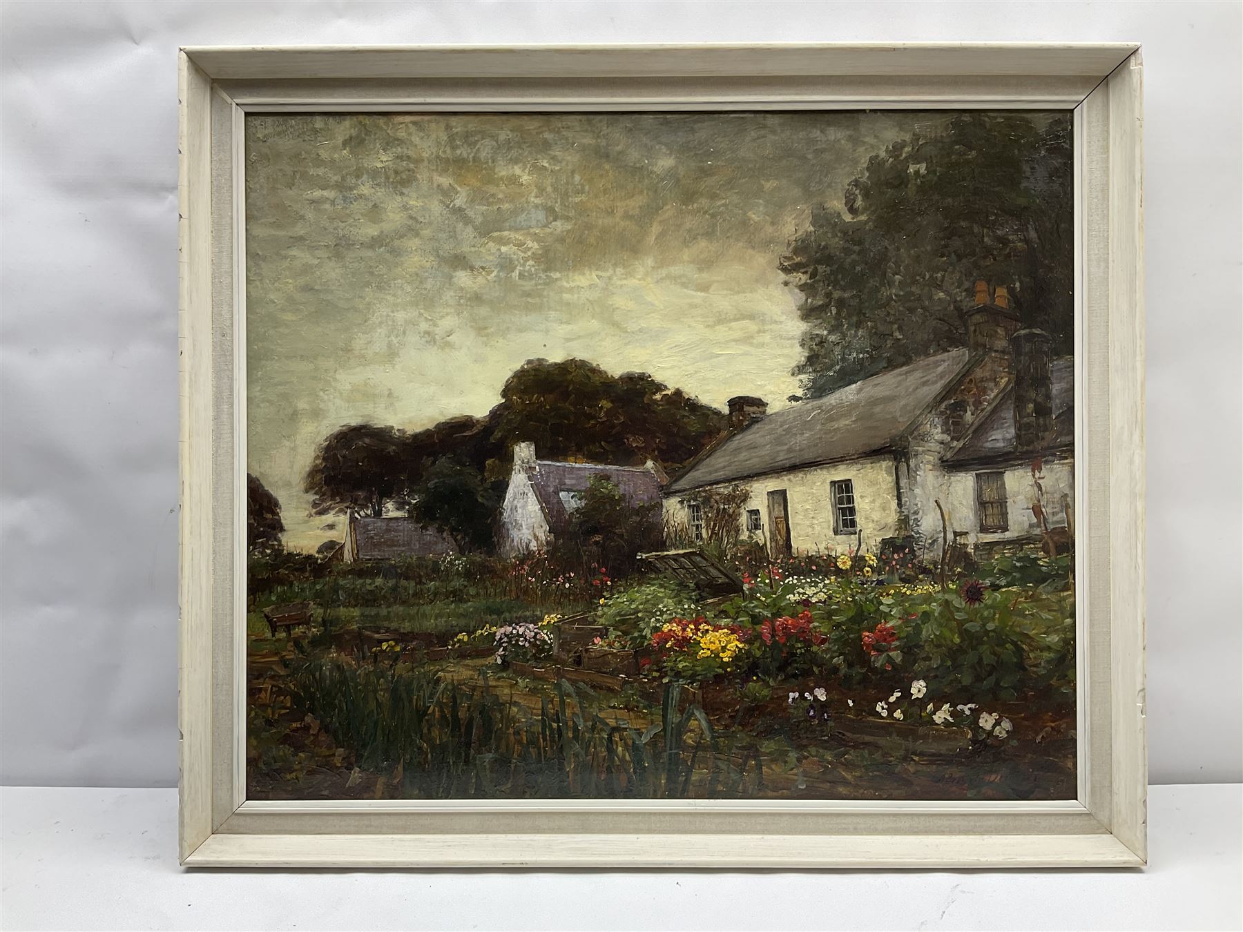 Alexander Brownlie Docharty (Scottish 1862-1940): Crofter's Garden, oil on canvas signed 62cm x 75cm