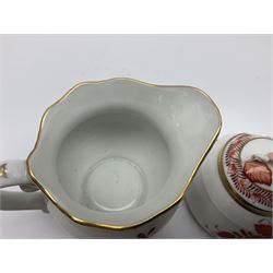 Herend Chinese Bouquet Rose pattern tea service comprising teapot, coffee pot, open sucrier, six cups and saucers, six tea plates, cream jug and stand, milk jug, two teabag holders, preserve pot, two leaf shaped dishes, four egg cups, salt & pepper pots, pair side plates and another plate