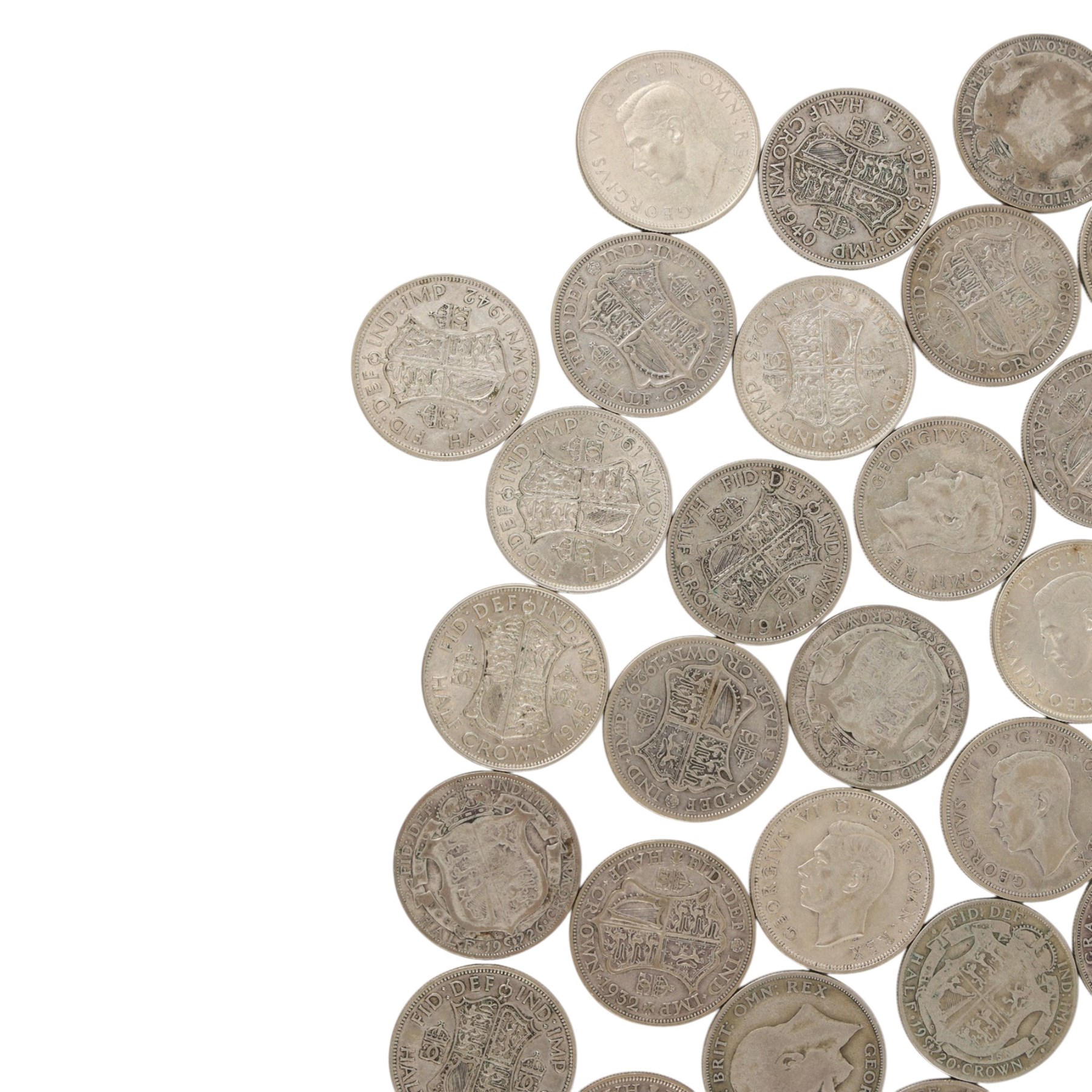 Approximately twenty-eight Great British pre-1947 silver half crown coins
