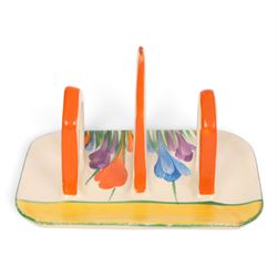 Clarice Cliff Autumn Crocus pattern toast rack, with Bizarre and printed marks to base, H9cm, L12cm