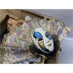 Collection of decorative Venetian masks together with other collectables, in two boxes 