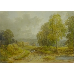  'Bridge Wharfedale' and 'Sheep on Road Nr. Stainburn Wensleydale', two early 20th century watercolours signed by G. Alexander 34cm x 50cm (2)  