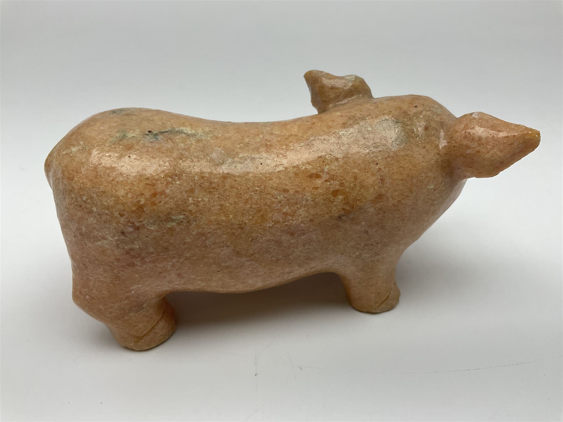 Carved calcite figure in the form of a pig, H6cm