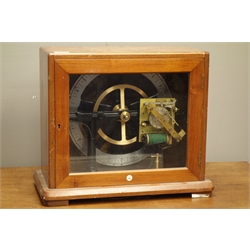  Gents' of Leicester Pul-Syn-Etic Impulse factory time clock with silvered day  and time dials, in mahogany case with glazed door, W48cm, H40cm, D24cm  