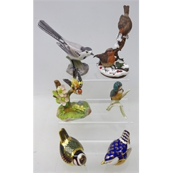  Bing & Grondahl Wagtail model no.1764, two Royal Crown Derby bird paperweights, both with gold stoppers, Crown Staffordshire bird model modelled by J. T. Jones etc (6)  