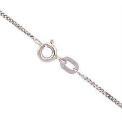 18ct white gold milgrain set calibre cut sapphire and round brilliant cut diamond pendant necklace, hallmarked, total diamond weight 0.30 carat