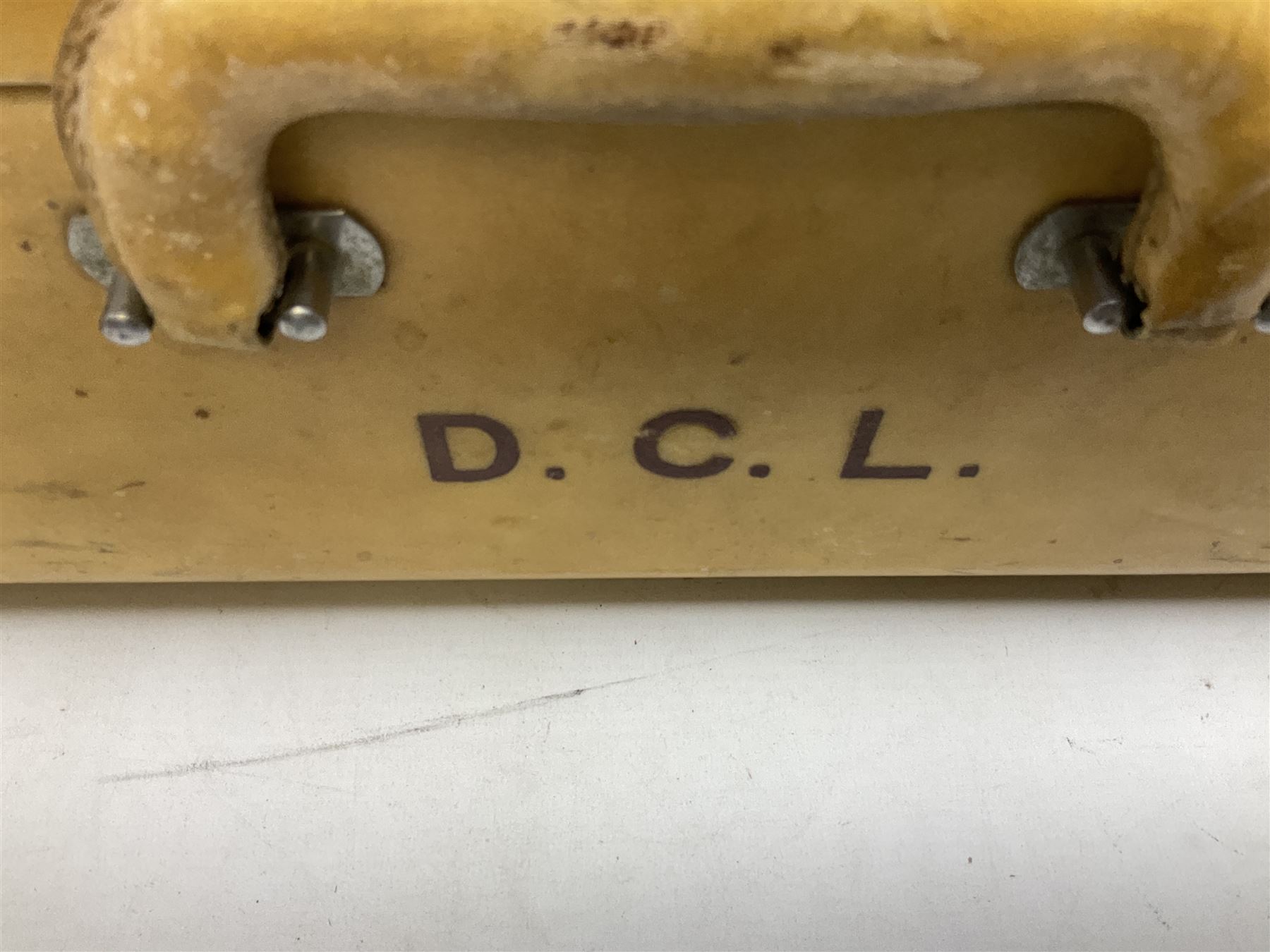 Vintage leather traveling case with monogram to cover, with watered silk lining to interior, and some contents, plus a further vintage travel case, (2)