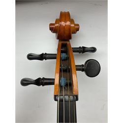 Modern Hungarian half-size cello with 69cm two-piece maple back and ribs and spruce top L114cm overall; and Stentor half size cello bearing label 'The Stentor Student II'; each in soft carrying case (2)