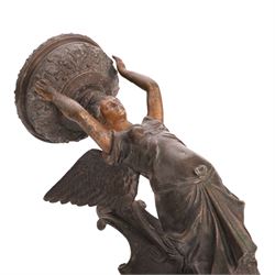 19th century wall sconce, the basket held aloft by a winged classical female upon a  moulded back plate, H63cm