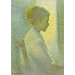  Olive Bagshaw (Northern British fl.1965-1978): Young Woman seated near a Window, oil on canvas board signed 57cm x 41cm Provenance: from the Artist's Studio Sale. Miss Bagshaw who was born in Salford, received her formal art training at Salford and Manchester Art School. Her work has been regularly accepted at the Royal Society of Portrait Painters, the Royal Academy and Federation of British Artists (Information from a 1970's Monks Hall Museum and Gallery exhibition catalogue)  DDS - Artist's resale rights may apply to this lot  