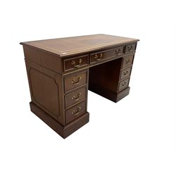 Georgian design mahogany twin pedestal desk, fitted with nine drawers