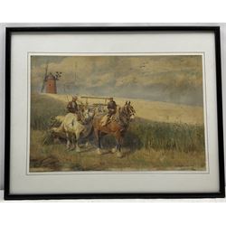 Francisco (Frank) J Torrome (British exh.1890-1908): Harvest Time - Working Horses with a Binder, watercolour signed and indistinctly dated 28cm x 43cm