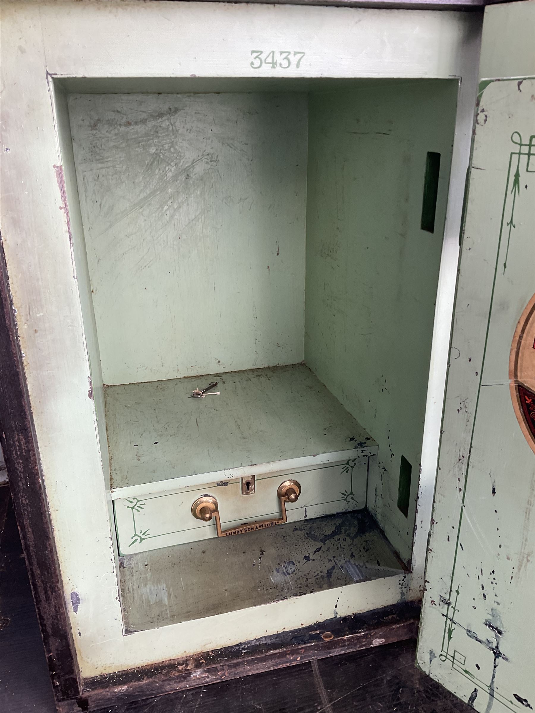 Lumby Son & Wood Victorian cast iron safe, with key and internal drawer with key - THIS LOT IS TO BE COLLECTED BY APPOINTMENT FROM DUGGLEBY STORAGE, GREAT HILL, EASTFIELD, SCARBOROUGH, YO11 3TX
