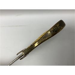 1900-1918 German Imperial NCO sabre with WW2 modifications of Wehrmacht insignia to the langet, 79cm slightly curving fullered blade and brass hilt, the knucklebow chased with oak leaves and acorns L90.5cm overall
This item has been registered for sale under Section 10 of the APHA Ivory Act 