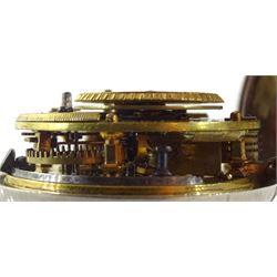 18th century silver pair cased verge fusee pocket watch for the Turkish market by Markwick Markham (London ca.1725-1805), square baluster pillars, pierced and engraved balance cock, white enamel dial with Turkish numerals