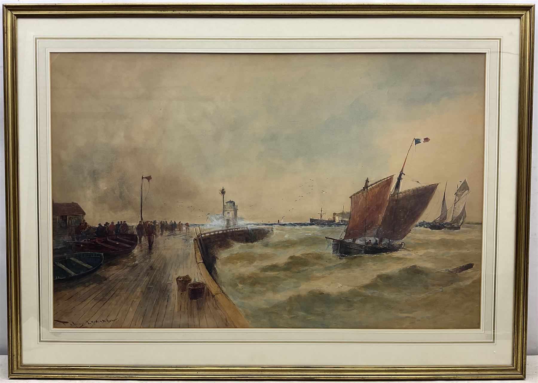 Thomas Bush Hardy (British 1842-1897): 'The Mouth of the Harbour', watercolour signed and titled 63cm x 98cm
