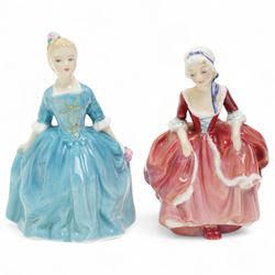 Collection of nine Royal Doulton figures, comprising 'Top o' The Hill' HN1834, 'Goody Two Shoes' HN2037, 'A Child From Williamsburg' HN2154, 'Spring' HN1885, 'Valerie' HN2107, 'Janine' HN2461, 'Bunny' HN2214, 'Peggy' HN2038 and 'Penelope' HN1901 (9)