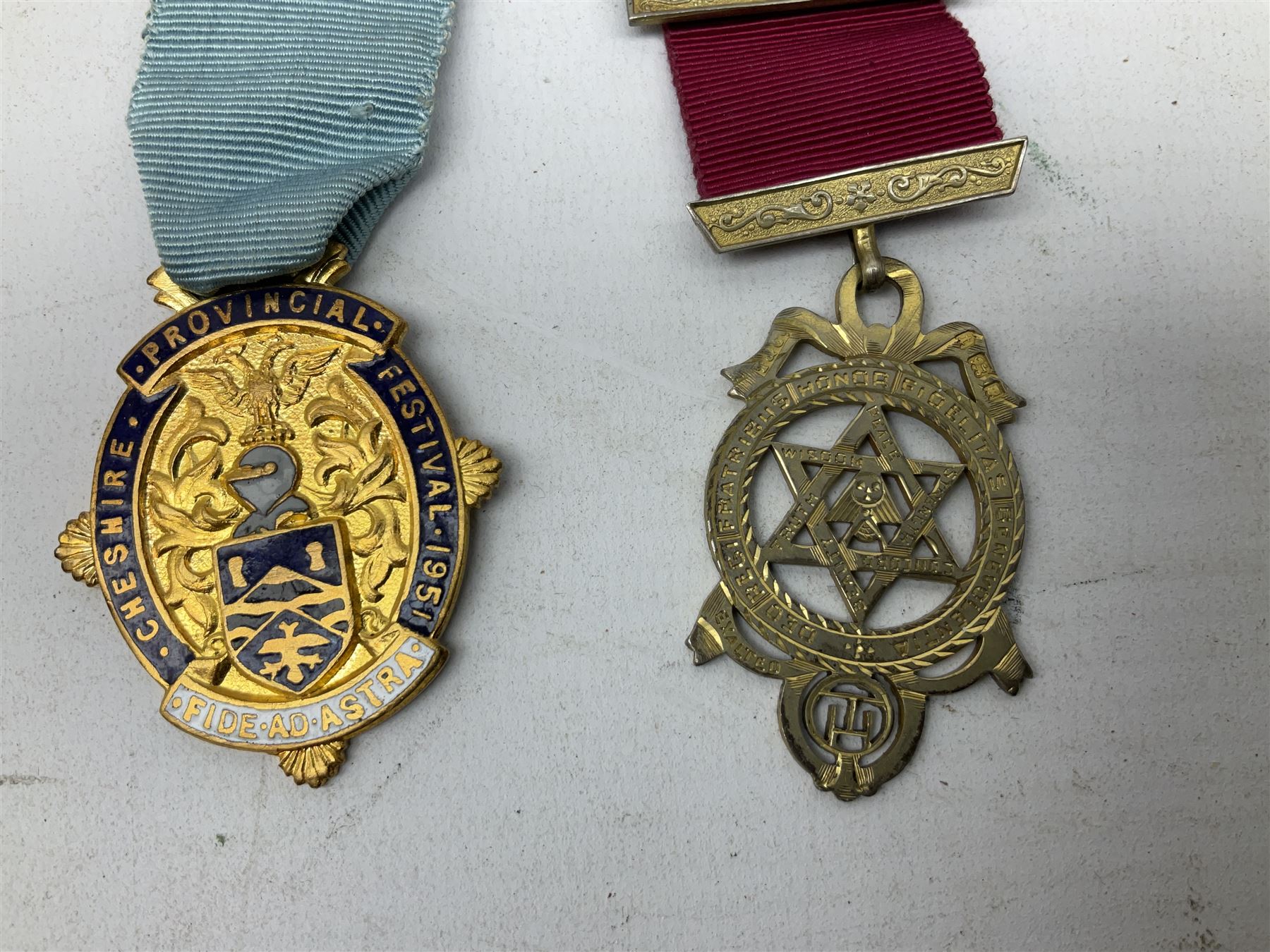 Group of predominantly Masonic Jewels of Office, to include silver, and silver gilt and enamel examples, mostly 1950's and 1960's in date, etc. 