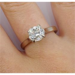 18ct white gold single stone old cut diamond ring, hallmarked, diamond approx 1.40 carat 