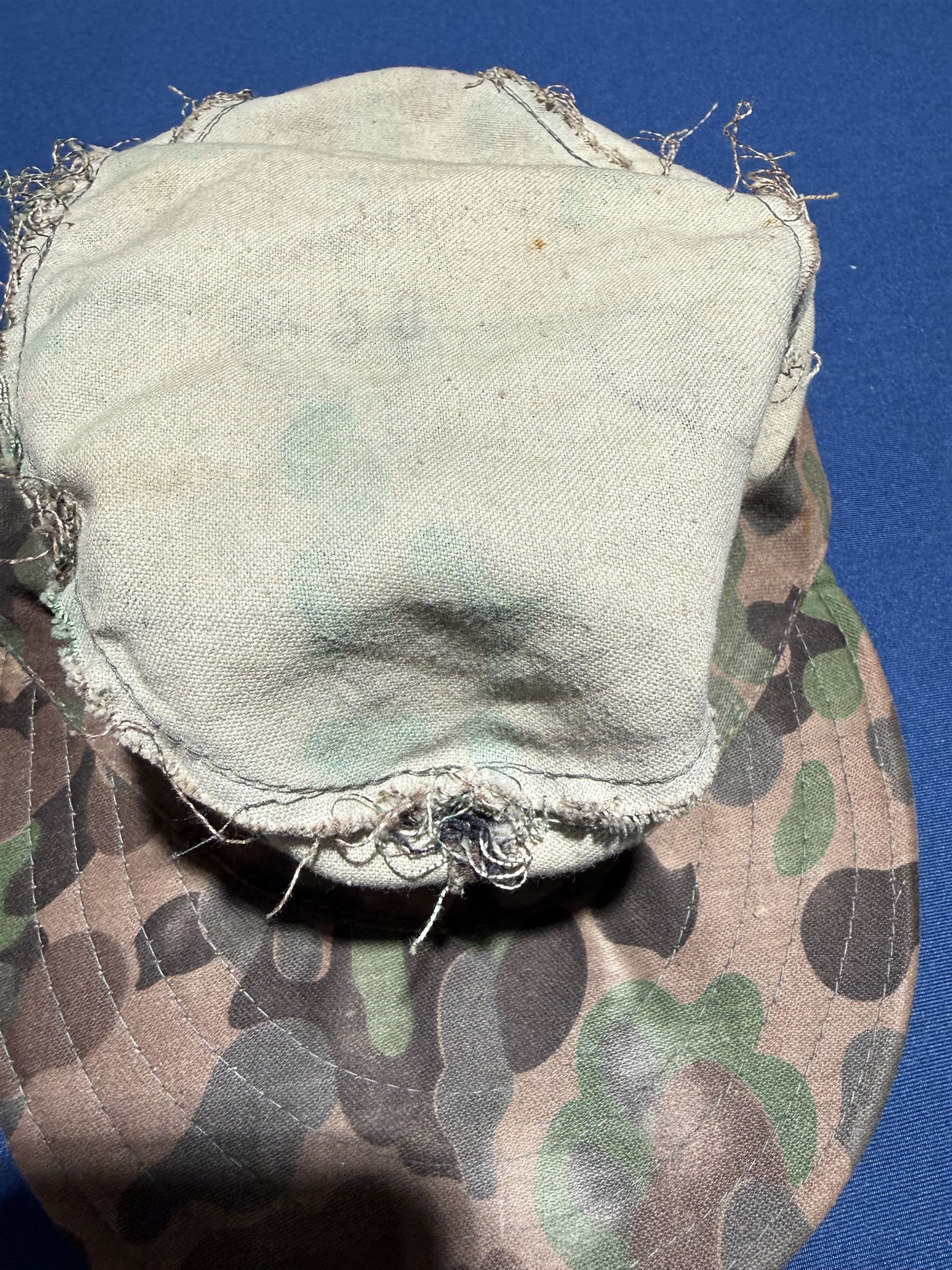 WWII SS camouflaged field cap, pea pattern camouflage