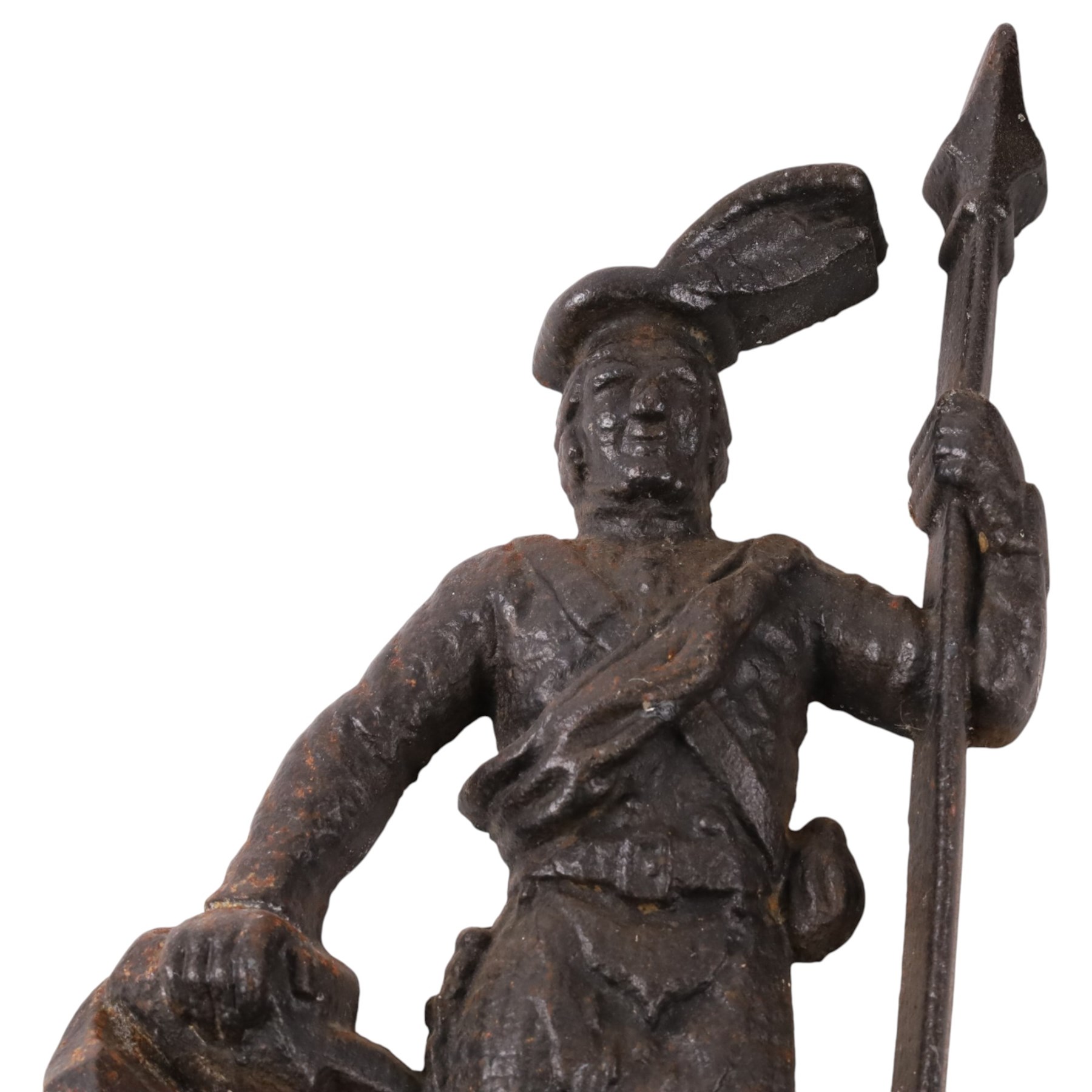 Cast iron door stop, together with copper bowl and horse brasses 