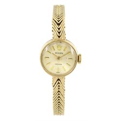 Rolex Precision ladies 9ct gold manual wind wristwatch, Birmingham 1964, on integral 9ct gold bracelet, hallmarked