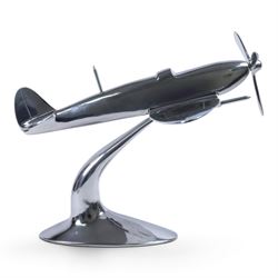 Modern polished metal model of a Spitfire, H36cm