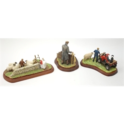 Three Border Fine Arts figure groups, comprising A Helping Hand, model no A5893 by Hans Kendrick, figure L23cm, together with A Pair for the Royal, model no B0580 by Kirsty Armstrong, and Close T' Gate, model no A8914. 