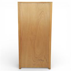 Solid light oak bookcase display cabinet, fitted with two glazed cupboards and two drawers