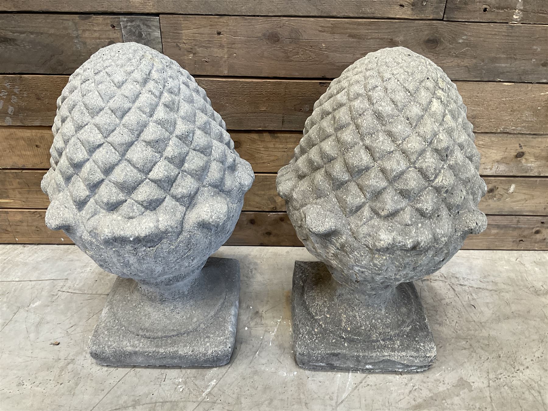 Pair of cast stone Pineapple wall top or gatepost pier finials