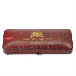 King Edward VII 1905 Maundy Money four coin set, in contemporary red leather case