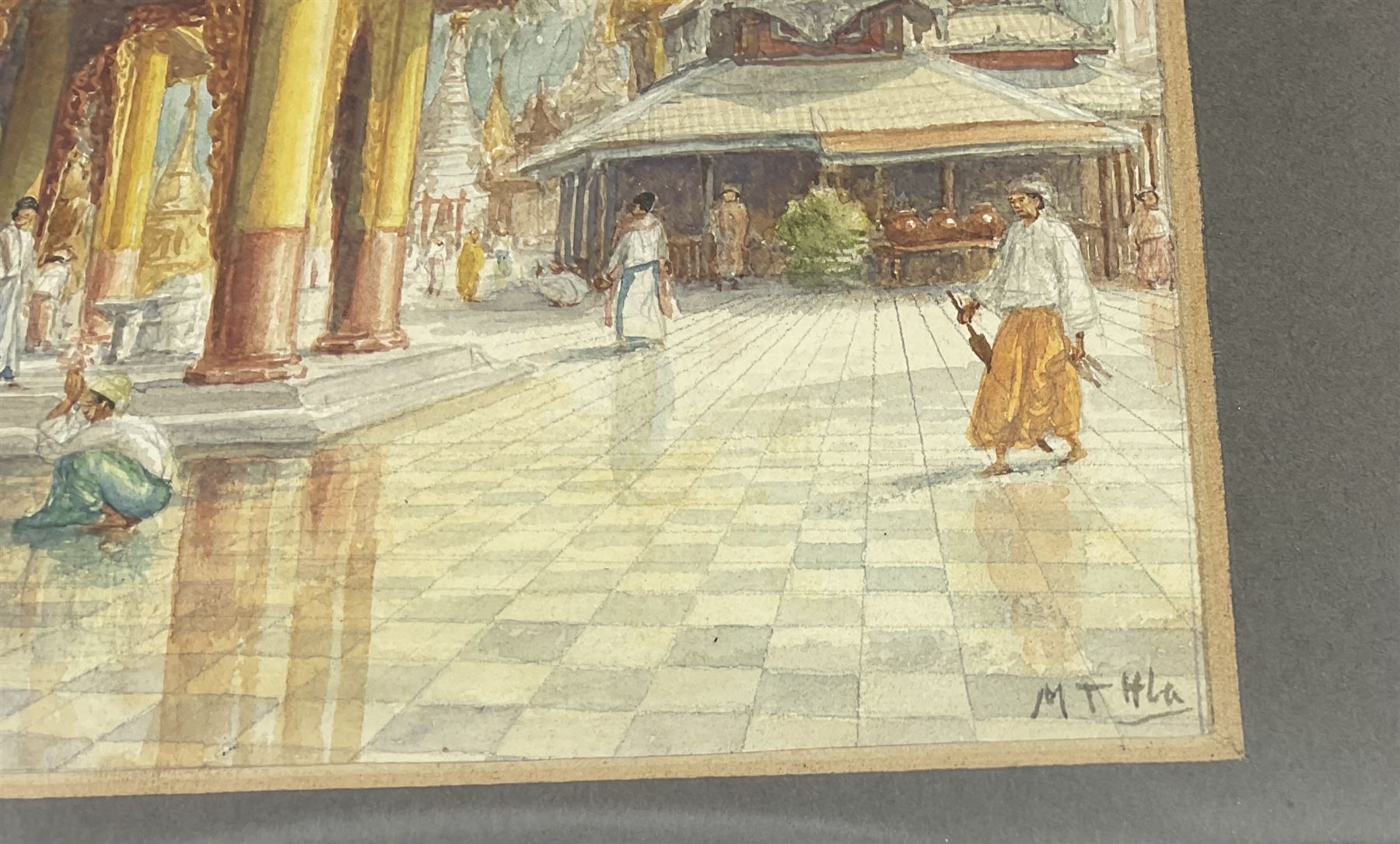 Maung Tun Hla (U Tun Hla) (Burmese 1874-1946): Mandalay Palace and Kyone, pair watercolours signed M T Hla 16cm x 21cm (2)