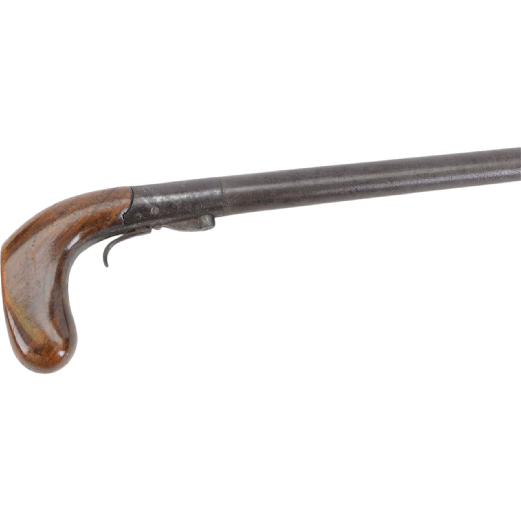 19th century walking stick gun or poacher's stick, with club-shaped handle with a recess for possible attachment of a stock, L84cm
