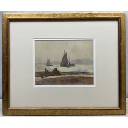 Charles William Adderton (British 1866-1944): Watching the Boats from the Sea Wall, watercolour signed 20cm x 26cm