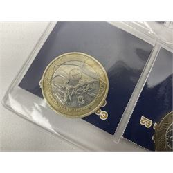 Mostly United Kingdom Queen Elizabeth II commemorative two pound  coins, including 2017 'Jane Austen', 2018 'Sea King', 2018 'Vulcan' etc face value of UK coins approximately 98 GBP
