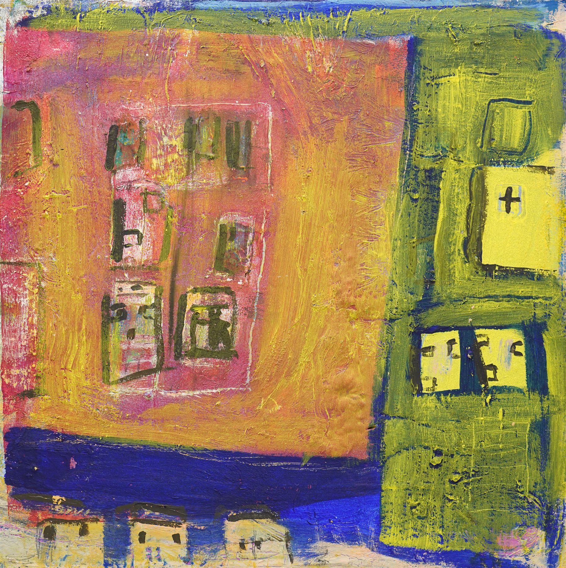 Gillian Ross Kelsey (British 1935-2025): 'Stone Circle', acrylic on board unsigned 46cm x 46cm