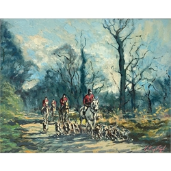 Pugh (20th century): 'Bramham Moor Hunt at Selby Forest', oil on canvas signed, titled verso 40cm x 50cm