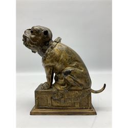 Late 19th century cast-iron mechanical money bank 'Bulldog Bank' by J & E Stevens with coin-on-nose action; patented 27th April 1880 H19.5cm