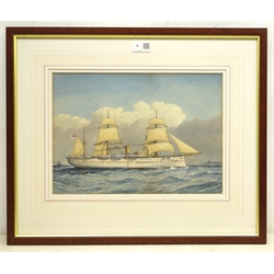  William Frederick Mitchell (British 1845-1914): H.M. Troopship 'Jumna' - Ship's Portrait, watercolour heightened in white signed dated 1883 and numbered 1315, 24.5cm x 35cm  Provenance: from the exors. of a North Yorkshire single owner collection of Maritime oils and watercolours     