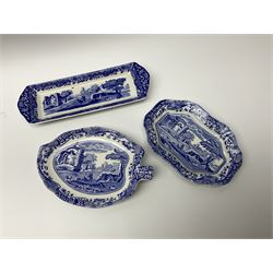 A large Spode blue and white Italian pattern novelty teapot, H33cm, with black printed mark beneath, together with a selection of other Spode blue and white Italian pattern wares. 