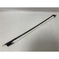 Wooden double bass bow with a mother of pearl inlay to the frog Length 71cm