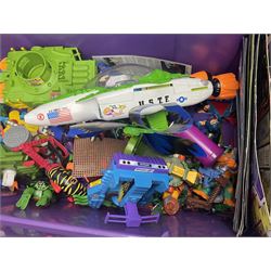 Collection of 1990s toys, including Biker Mice from Mars, Teenage Mutant Ninja Turtles, Thunderbirds etc in three boxes 