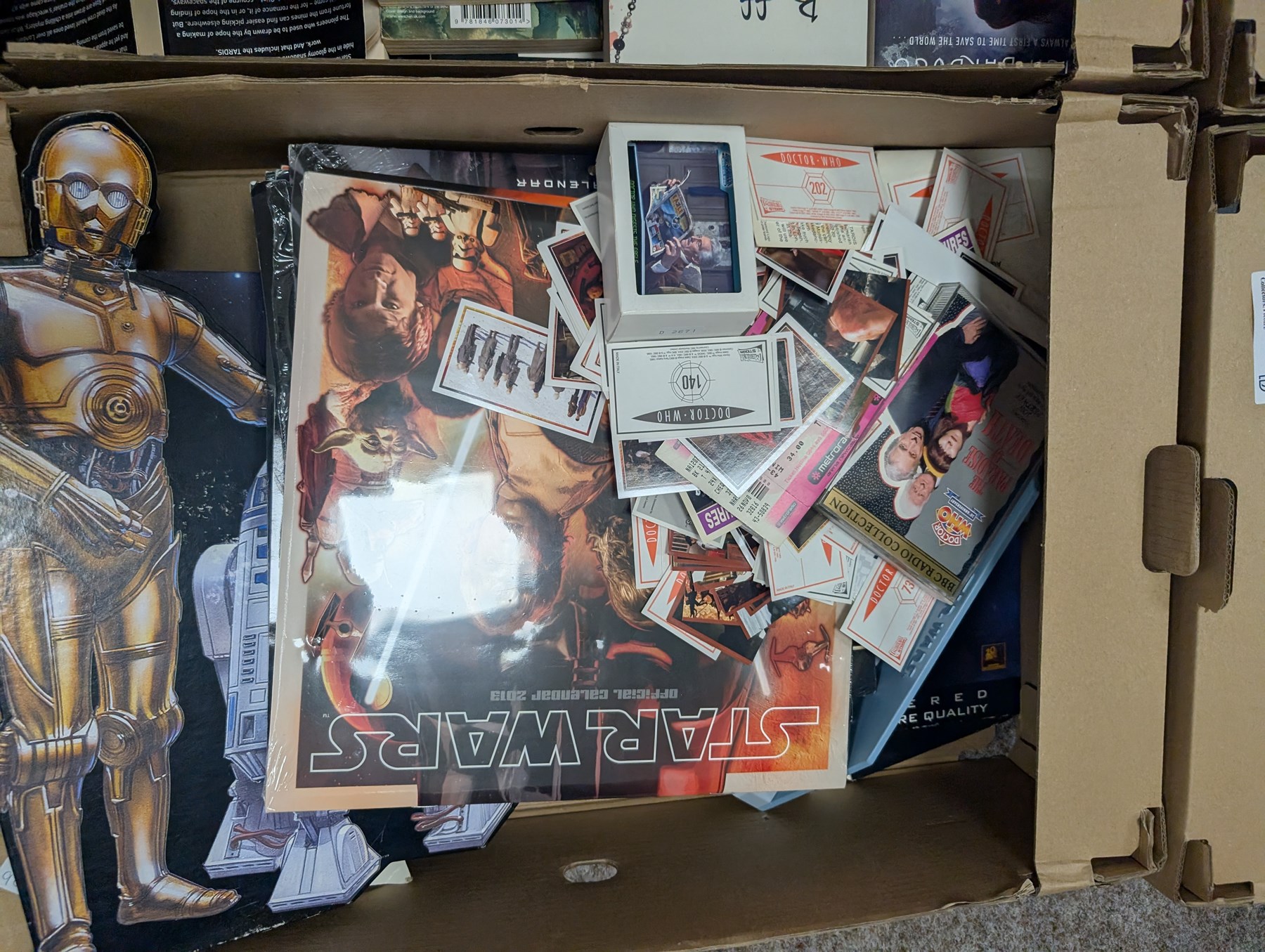 Collection of Sci-Fi related books, collectables and ephemera, including Star Wars, Buffy, Star Trek, Doctor Who and James Bond, together with other novels and non-fiction books, in six boxes